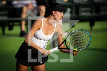 2022-03-10 - Oceane Dodin of France in action against Kaja Juvan of Slovenia during the first round of the 2022 BNP Paribas Open, WTA 1000 tennis tournament on March 10, 2022 at Indian Wells Tennis Garden in Indian Wells, USA - 2022 BNP PARIBAS OPEN, WTA 1000 TENNIS TOURNAMENT - INTERNATIONALS - TENNIS