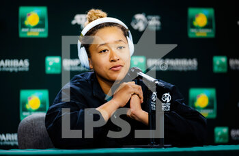 2022-03-10 - Naomi Osaka of Japan talks to the media after the first round of the 2022 BNP Paribas Open, WTA 1000 tennis tournament on March 10, 2022 at Indian Wells Tennis Garden in Indian Wells, USA - 2022 BNP PARIBAS OPEN, WTA 1000 TENNIS TOURNAMENT - INTERNATIONALS - TENNIS