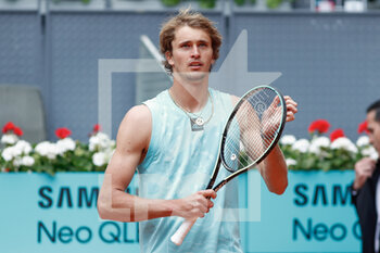 2022-05-04 - Alexander Zverev of Germany reacts after winning against Marin Cilic of Croatia during the Mutua Madrid Open 2022 tennis tournament on May 4, 2022 at Caja Magica stadium in Madrid, Spain - MUTUA MADRID OPEN 2022 TENNIS TOURNAMENT - INTERNATIONALS - TENNIS