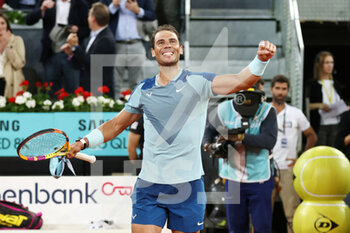 2022-05-04 - Rafael Nadal of Spain reacts after winning against Miomir Kecmanovic of Serbia during the Mutua Madrid Open 2022 tennis tournament on May 4, 2022 at Caja Magica stadium in Madrid, Spain - MUTUA MADRID OPEN 2022 TENNIS TOURNAMENT - INTERNATIONALS - TENNIS