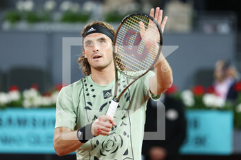 2022-05-04 - Stefanos Tsitsipas of Greece reacts after winning against Lucas Pouille of France during the Mutua Madrid Open 2022 tennis tournament on May 4, 2022 at Caja Magica stadium in Madrid, Spain - MUTUA MADRID OPEN 2022 TENNIS TOURNAMENT - INTERNATIONALS - TENNIS