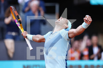 2022-05-05 - Rafael Nadal of Spain reacts after winning against David Goffin of Belgium during the Mutua Madrid Open 2022 tennis tournament on May 5, 2022 at Caja Magica stadium in Madrid, Spain - MUTUA MADRID OPEN 2022 TENNIS TOURNAMENT - INTERNATIONALS - TENNIS