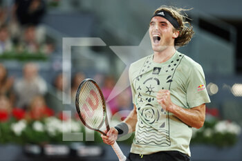 2022-05-06 - Stefanos Tsitsipas of Greece reacts after winning against Andrey Rublev of Russia during the Mutua Madrid Open 2022 tennis tournament on May 6, 2022 at Caja Magica stadium in Madrid, Spain - MUTUA MADRID OPEN 2022 TENNIS TOURNAMENT - INTERNATIONALS - TENNIS