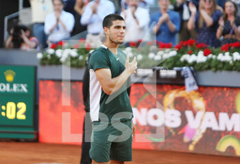 2022-05-08 - Carlos Alcaraz of Spain reacts after winning against Alexander Zverev of Germany, Final Men's ATP match during the Mutua Madrid Open 2022 tennis tournament on May 8, 2022 at Caja Magica stadium in Madrid, Spain - MUTUA MADRID OPEN 2022 TENNIS TOURNAMENT - INTERNATIONALS - TENNIS