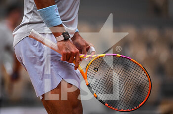 2022-05-19 - Illustration of watch and tennis racket of Rafael NADAL of Spain during a training session of Roland-Garros 2022, French Open 2022, Grand Slam tennis tournament on May 18, 2022 at the Roland-Garros stadium in Paris, France - ROLAND-GARROS 2022, FRENCH OPEN 2022, GRAND SLAM TENNIS TOURNAMENT - INTERNATIONALS - TENNIS