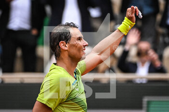 2022-05-23 - Rafael NADAL of Spain celebrates his victory during the Day two of Roland-Garros 2022, French Open 2022, Grand Slam tennis tournament on May 23, 2022 at Roland-Garros stadium in Paris, France - ROLAND-GARROS 2022, FRENCH OPEN 2022, GRAND SLAM TENNIS TOURNAMENT - INTERNATIONALS - TENNIS