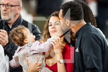 2022-05-24 - Jo-Wilfried TSONGA of France with his wife Noura EL SHWEKH and his son during the Day three of Roland-Garros 2022, French Open 2022, Grand Slam tennis tournament on May 24, 2022 at Roland-Garros stadium in Paris, France - ROLAND-GARROS 2022, FRENCH OPEN 2022, GRAND SLAM TENNIS TOURNAMENT - INTERNATIONALS - TENNIS