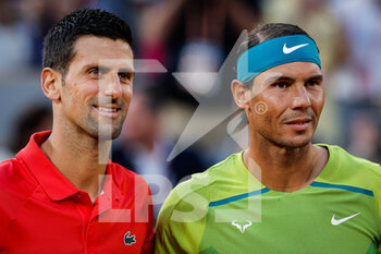 2022-05-31 - Novak DJOKOVIC of Serbia with Rafael NADAL of Spain during the Day ten of Roland-Garros 2022, French Open 2022, Grand Slam tennis tournament on May 31, 2022 at Roland-Garros stadium in Paris, France - TENNIS - ROLAND GARROS 2022 - WEEK 2 - INTERNATIONALS - TENNIS