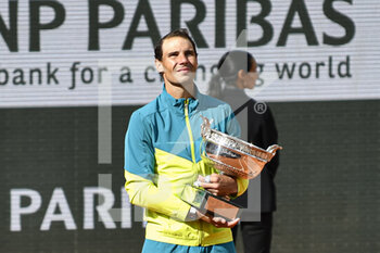 2022-06-05 - Rafael "Rafa" Nadal of Spain receives The Musketeers' Trophy ("La Coupe des Mousquetaires") after the French Open final against Casper Ruud, Grand Slam tennis tournament on June 5, 2022 at Roland-Garros stadium in Paris, France - TENNIS - ROLAND GARROS 2022 - WEEK 2 - INTERNATIONALS - TENNIS