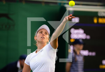 2022-06-27 - Elise Mertens of Belgium in action against Camila Osorio of Colombia during the first round of the 2022 Wimbledon Championships, Grand Slam tennis tournament on June 27, 2022 at All England Lawn Tennis Club in Wimbledon near London, England - TENNIS - WIMBLEDON 2022 - INTERNATIONALS - TENNIS