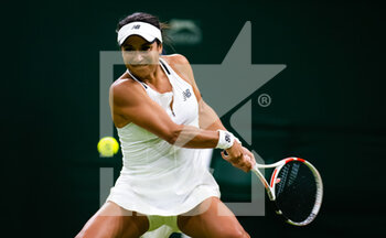 2022-06-27 - Heather Watson of Great Britain in action against Tamara Korpatsch of Germany during the first round of the 2022 Wimbledon Championships, Grand Slam tennis tournament on June 27, 2022 at All England Lawn Tennis Club in Wimbledon near London, England - TENNIS - WIMBLEDON 2022 - INTERNATIONALS - TENNIS