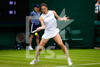 2022-06-28 - Andrea Petkovic of Germany in action against Yanina Wickmayer of Belgium during the first round of the 2022 Wimbledon Championships, Grand Slam tennis tournament on June 28, 2022 at All England Lawn Tennis Club in Wimbledon near London, England - TENNIS - WIMBLEDON 2022 - INTERNATIONALS - TENNIS