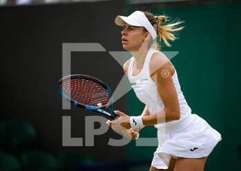 2022-06-29 - Magda Linette of Poland in action against Angelique Kerber of Germany during the second round of the 2022 Wimbledon Championships, Grand Slam tennis tournament on June 29, 2022 at All England Lawn Tennis Club in Wimbledon near London, England - TENNIS - WIMBLEDON 2022 - INTERNATIONALS - TENNIS