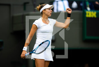 2022-06-29 - Viktoriya Tomova of Bulgaria in action against Maria Sakkari of Greece during the second round of the 2022 Wimbledon Championships, Grand Slam tennis tournament on June 29, 2022 at All England Lawn Tennis Club in Wimbledon near London, England - TENNIS - WIMBLEDON 2022 - INTERNATIONALS - TENNIS