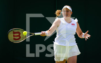 2022-07-01 - Jelena Ostapenko of Latvia in action against Irina-Camelia Begu of Romania during the third round of the 2022 Wimbledon Championships, Grand Slam tennis tournament on July 1, 2022 at All England Lawn Tennis Club in Wimbledon near London, England - TENNIS - WIMBLEDON 2022 - INTERNATIONALS - TENNIS
