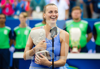 2022-08-21 - Petra Kvitova of the Czech Republic during the trophy ceremony after the final of the 2022 Western & Southern Open, WTA 1000 tennis tournament on August 21, 2022 in Cincinnati, United States - TENNIS - WTA - WESTERN AND SOUTHERN OPEN 2022 - INTERNATIONALS - TENNIS
