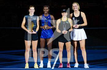 2022-10-09 - Catherine McNally of the United States & Alycia Parks of the United States and Alicja Rosolska of Poland & Erin Routliffe of New Zealand pose with their trophies during the trophy ceremony after the doubles final of the 2022 Agel Open WTA 500 tennis tournament on October 9, 2022 in Ostrava, Czech Republic - TENNIS - WTA - AGEL OPEN 2022 - INTERNATIONALS - TENNIS