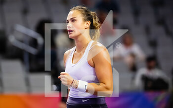 2022-11-01 - Aryna Sabalenka of Belarus in action against Ons Jabeur of Tunisia during the first round-robin match of the 2022 WTA Finals Fort Worth tennis tournament on October 31, 2022 in Fort Worth, United States - TENNIS - 2022 WTA FINALS FORT WORTH - INTERNATIONALS - TENNIS