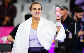 2022-11-01 - Aryna Sabalenka of Belarus after her first round-robin match against Ons Jabeur of Tunisia at the 2022 WTA Finals Fort Worth tennis tournament on October 31, 2022 in Fort Worth, United States - TENNIS - 2022 WTA FINALS FORT WORTH - INTERNATIONALS - TENNIS