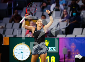 2022-11-01 - Caroline Garcia of France celebrates after winning against Coco Gauff of the United States during her first round-robin match of the 2022 WTA Finals Fort Worth tennis tournament on November 1, 2022 in Fort Worth, United States - TENNIS - 2022 WTA FINALS FORT WORTH - INTERNATIONALS - TENNIS