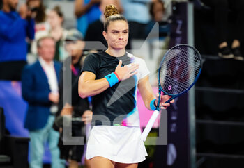 2022-11-02 - Maria Sakkari of Greece celebrates after winning against Aryna Sabalenka of Belarus during the second round-robin match at the 2022 WTA Finals Fort Worth tennis tournament on November 2, 2022 in Fort Worth, United States - TENNIS - 2022 WTA FINALS FORT WORTH - INTERNATIONALS - TENNIS
