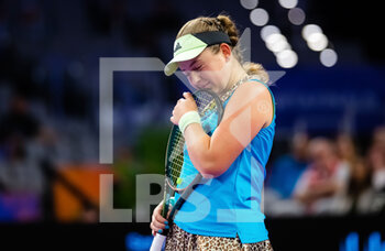 2022-11-03 - Jelena Ostapenko of Latvia in action during her second round-robin doubles match at the 2022 WTA Finals Fort Worth tennis tournament on November 3, 2022 in Fort Worth, United States - TENNIS - 2022 WTA FINALS FORT WORTH - INTERNATIONALS - TENNIS