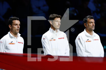23/11/2022 - Roberto Bautista Agut, Pablo Carreno and Coach Sergi Bruguera of Spain during the first tennis match from Davis Cup Finals 2022, Quarter-Finals round, played between Croatia and Spain on november 23, 2022 at Palacio de Deportes Martin Carpena pavilion in Malaga, Spain - TENNIS - DAVIS CUP FINALS 2022 - CROATIA V SPAIN - INTERNAZIONALI - TENNIS