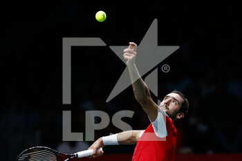 23/11/2022 - Marin Cilic of Croatia in action against Pablo Carreno of Spain during the second tennis match from Davis Cup Finals 2022, Quarter-Finals round, played between Croatia and Spain on november 23, 2022 at Palacio de Deportes Martin Carpena pavilion in Malaga, Spain - TENNIS - DAVIS CUP FINALS 2022 - CROATIA V SPAIN - INTERNAZIONALI - TENNIS