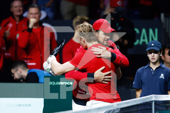27/11/2022 - Denis Shapovalov of Canada celebrates the victory against Thanasi Kokkinakis of Australia during the first tennis match from Davis Cup Finals 2022, Final, between Canada and Australia on november 27, 2022 at Palacio de Deportes Martin Carpena pavilion in Malaga, Spain - TENNIS - DAVIS CUP FINALS 2022 - CANADA V AUSTRALIA - INTERNAZIONALI - TENNIS