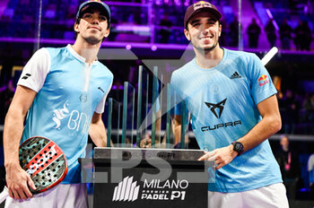 2022-12-11 - Juan Lebron of Spain with Alejandro Galan of Spain during the cerimony awards the Final of Milan Premier Padel P1 2022 celebrated at Allianz Cloud on December 12, 2022, in Milan, Italy. - PREMIER PADEL - FINALS - PADEL - TENNIS