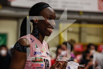 2022-02-12 - Paola Egonu #18 of Imoco Volley Conegliano smiling during the Volley Serie A women 2021/22 volleyball match between UYBA Unet E-Work Busto Arsizio and Imoco Volley Conegliano at E-Work Arena, Busto Arsizio, Italy on February 12, 2022 - UNET E-WORK BUSTO ARSIZIO VS PROSECCO DOC IMOCO VOLLEY CONEGLIANO - SERIE A1 WOMEN - VOLLEYBALL