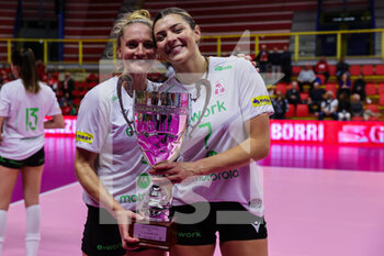 2022-10-20 - Rosamaria Montibeller #7 of UYBA Unet E-Work Busto Arsizio with Carli Lloyd #3 of UYBA Unet E-Work Busto Arsizio during the Trofeo Mimmo Fusco 2022 at E-Work Arena on October 20, 2022 in Busto Arsizio, Italy - 2022 MIMMO FUSCO TROPHY - PORTRAITS ARCHIVE - SERIE A1 WOMEN - VOLLEYBALL