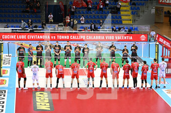 2022-02-05 - Cucine Lube Civitanova and Tonno Callipo Calabria Vibo Valentia players take to the volleyball court - CUCINE LUBE CIVITANOVA VS TONNO CALLIPO VIBO VALENTIA - SUPERLEAGUE SERIE A - VOLLEYBALL