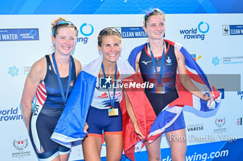2023-06-16 - Lightweight Women's Single Sculls Final A: Sophia Luwis (USA) silver medal - Aurelie Morizot (FRA) gold medal and Olivia Bates (GBR) bronze medal - 2023 WORLD ROWING CUP II - ROWING - OTHER SPORTS
