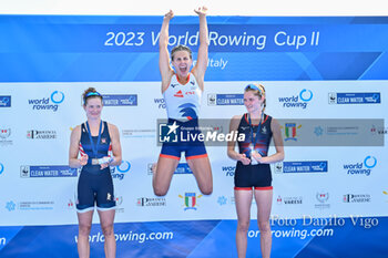 2023-06-16 - Lightweight Women's Single Sculls Final A: Sophia Luwis (USA) silver medal - Aurelie Morizot (FRA) gold medal and Olivia Bates (GBR) bronze medal - 2023 WORLD ROWING CUP II - ROWING - OTHER SPORTS