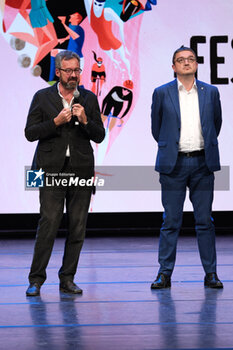 2023-10-12 - (L to R) (L to R) Franco Ianeselli major of Trento city, Maurizio Fugatti president of Trento province during the opening ceremony of the 6th edition of Festival dello Sport on October 12, 2023, Trento, Italy. - FESTIVAL DELLO SPORT - EVENTS - OTHER SPORTS