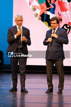 2023-10-12 - (L to R) Andrea Abodi, Italian minister of sport, and Urbano Cairo CEO of RCS Media Group, during the opening ceremony of the 6th edition of Festival dello Sport on October 12, 2023, Trento, Italy. - FESTIVAL DELLO SPORT - EVENTS - OTHER SPORTS