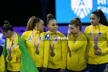 2023-10-04 - Team Brazil medal ceremony with Jade Barbosa crying - 52ND ARTISTIC GYMNASTICS WORLD CHAMPIONSHIPS - WOMEN'S TEAM FINAL - GYMNASTICS - OTHER SPORTS