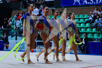 18/02/2023 - Italy group team great the fans during Rhythmic Gymnastics FGI Serie A 2023 at Palazzetto dello Sport, Cuneo, Italy on February 18, 2023 - RHYTHMIC GYMNASTICS - ITALIAN SERIE A - GINNASTICA - ALTRO