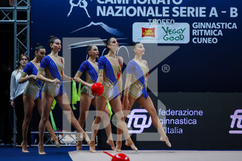 18/02/2023 - Italy group team perform during Rhythmic Gymnastics FGI Serie A 2023 at Palazzetto dello Sport, Cuneo, Italy on February 18, 2023 - RHYTHMIC GYMNASTICS - ITALIAN SERIE A - GINNASTICA - ALTRO