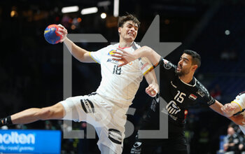 27/01/2023 - Julian Koster of Germany, Ahmed Mohamed of Egypt during the IHF Men's World Championship 2023, placement matches 5-8, Handball match between Germany and Egypt on January 27, 2023 at Tele2 Arena in Stockholm, Sweden - HANDBALL - IHF MEN'S WORLD CHAMPIONSHIP 2023 - GERMANY V EGYPT - PALLAMANO - ALTRO