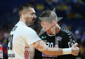 27/01/2023 - Miklos Rosta of Hungary and Torbjorn Bergerud of Norway during the IHF Men's World Championship 2023, placement matches 5-8, Handball match between Norway and Hungary on January 27, 2023 at Tele2 Arena in Stockholm, Sweden - HANDBALL - IHF MEN'S WORLD CHAMPIONSHIP 2023 - NORWAY V HUNGARY - PALLAMANO - ALTRO