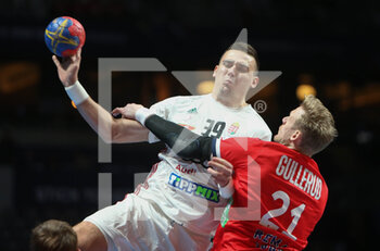27/01/2023 - Richard Bodo of Hungary, Magnus Gullerud of Norway during the IHF Men's World Championship 2023, placement matches 5-8, Handball match between Norway and Hungary on January 27, 2023 at Tele2 Arena in Stockholm, Sweden - HANDBALL - IHF MEN'S WORLD CHAMPIONSHIP 2023 - NORWAY V HUNGARY - PALLAMANO - ALTRO