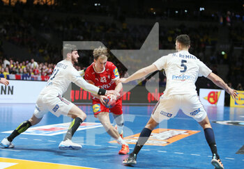 29/01/2023 - Simon Bogetoft Pytlick of Denmark and Ludovic Fabregas, Nedim Remili of France during the IHF Men's World Championship 2023, Final Handball match between France and Denmark on January 29, 2023 at Tele2 Arena in Stockholm, Sweden - HANDBALL - IHF MEN'S WORLD CHAMPIONSHIP 2023 - FINAL - FRANCE V DENMARK - PALLAMANO - ALTRO