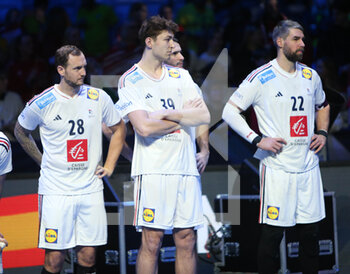 29/01/2023 - Valentin Porte, Thibault Briet and Luka Karabatic of France during the IHF Men's World Championship 2023, Final Handball match between France and Denmark on January 29, 2023 at Tele2 Arena in Stockholm, Sweden - HANDBALL - IHF MEN'S WORLD CHAMPIONSHIP 2023 - FINAL - FRANCE V DENMARK - PALLAMANO - ALTRO