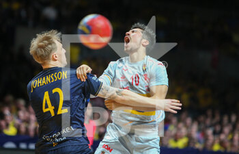29/01/2023 - Alex Dujshebaev Dovichebaeva of Spain and Eric Johansson of Sweden during the IHF Men's World Championship 2023, Placement matches 3-4, Handball match between Sweden and Spain on January 29, 2023 at Tele2 Arena in Stockholm, Sweden - HANDBALL - IHF MEN'S WORLD CHAMPIONSHIP 2023 - SWEDEN V SPAIN - PALLAMANO - ALTRO