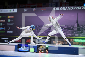 12/02/2023 - Alina Poloziuk (UKR) and Ysaora Thibus (FRA) dueling during the semi-final - 2023 FOIL GRAND PRIX - INALPI TROPHY - SCHERMA - ALTRO