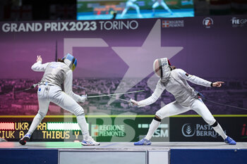 2023-02-12 - Alina Poloziuk (UKR) and Ysaora Thibus (FRA) dueling during the semi-final - 2023 FOIL GRAND PRIX - INALPI TROPHY - FENCING - OTHER SPORTS
