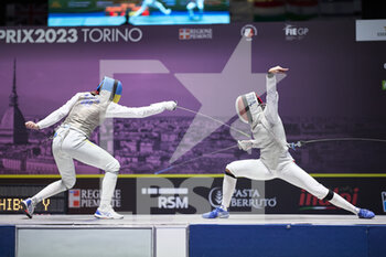 12/02/2023 - Alina Poloziuk (UKR) and Ysaora Thibus (FRA) dueling during the semi-final - 2023 FOIL GRAND PRIX - INALPI TROPHY - SCHERMA - ALTRO