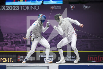 12/02/2023 - Filippo Macchi (ITA) and Alexander Choupenitch (CZE) dueling during the semi-final - 2023 FOIL GRAND PRIX - INALPI TROPHY - SCHERMA - ALTRO